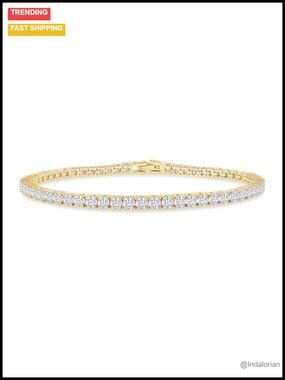 18K Gold Plated Stackable Tennis Bracelet 3mm Moissanite 7.5in